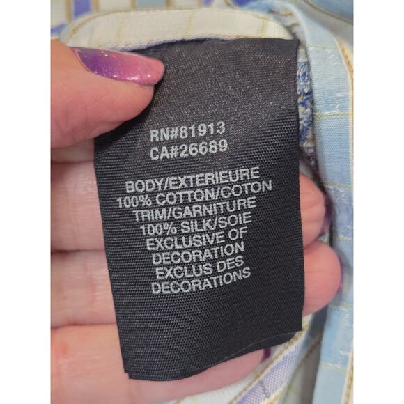 Robert Graham Shirt Men's Blue Striped Button Up Embroidered Flip Cuff | M EUC - Picture 14 of 16